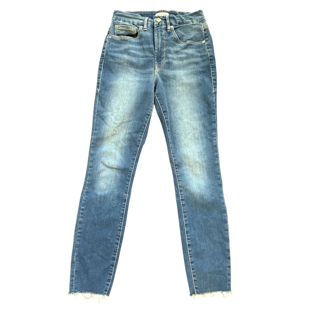 Good American Good Legs Jeans‎ Sz 4/27 Raw Hem Skinny Blue Stretch High Rise